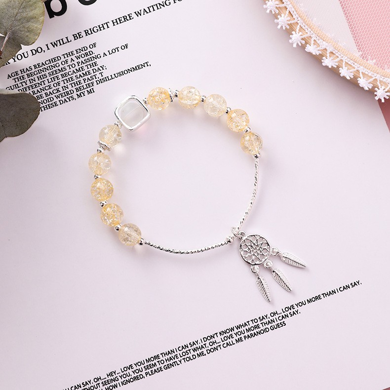 XiaoboACC Gelang Tangan Manik-manik Kristal Dreamcatcher Warna Pink Ala Korea untuk Wanita