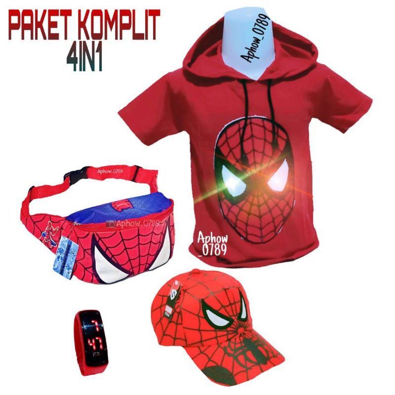 {BISA COD} PAKET KOMPLIT 4IN1 KAOS HOODIE LED TOPI BORDIR JAM DIGITAL DAN TAS WAISTBAG