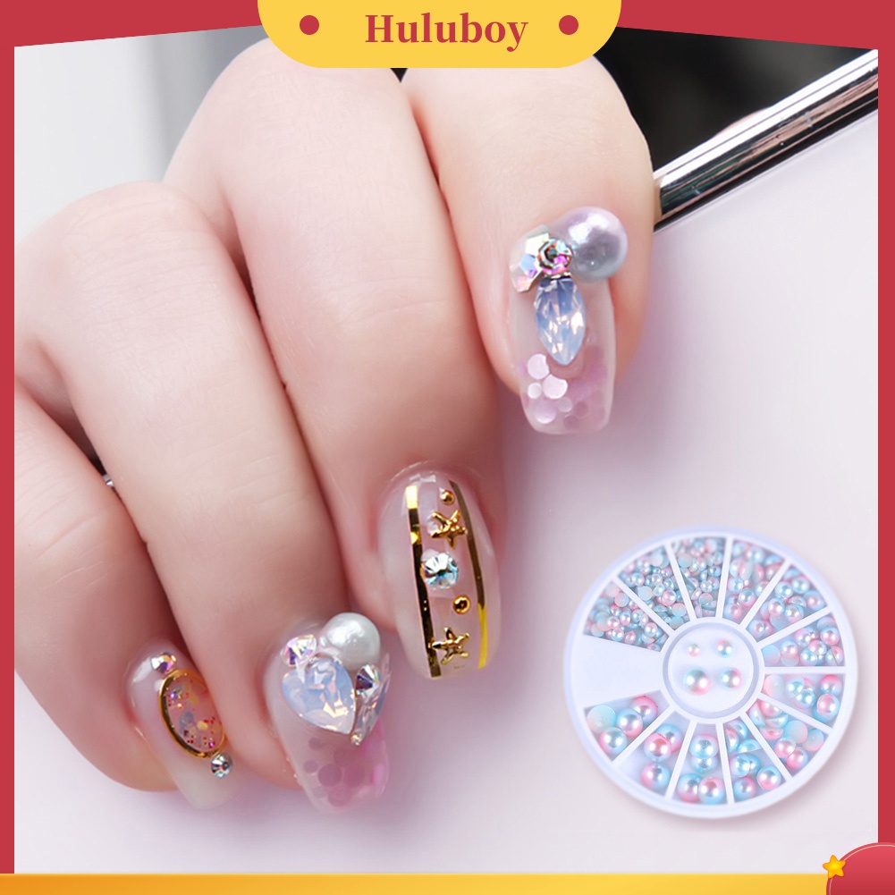 Huluboy Huluboy♡ Manik-manik Mutiara Imitasi Bentuk Setengah Lingkaran 3D Untuk Dekorasi Nail Art