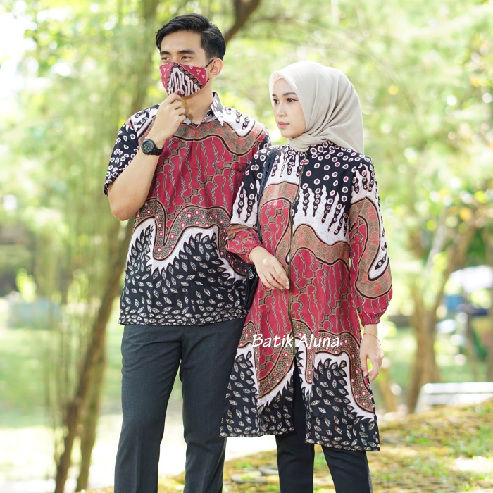 Batik Couple Modern Pasangan Terbaru Kekinian Bahan Katun Ful Furing Batik Blouse Wanita Modern Tunik Premium Batik Kondangan Wanita Dan Pria Atasan Batik Wanita Jumbo FASHION BATIK ALUNA