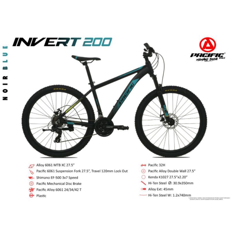 SEPEDA GUNUNG MTB PACIFIC INVERT 200 27.5 INCH FREE BREKET BOTOL