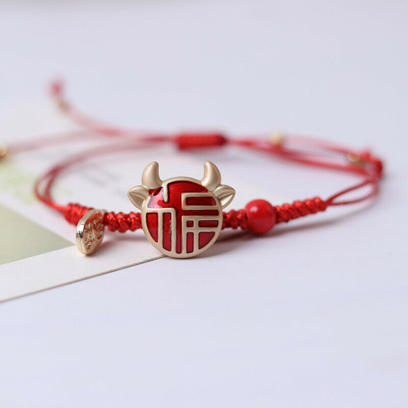 Year of the Ox Cute Cow Handmade Rope Ceramic Braided Bracelet