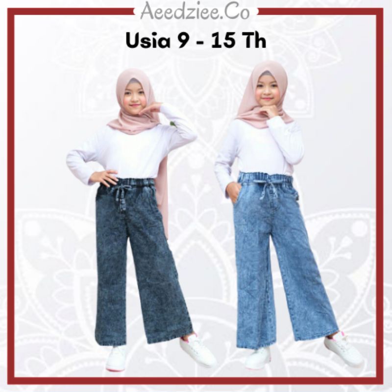 Celana Kulot Jeans Anak Perempuan Tanggung Model Rawis | Kulot Anak Usia 9-15 Tahun | Kulot Jeans An