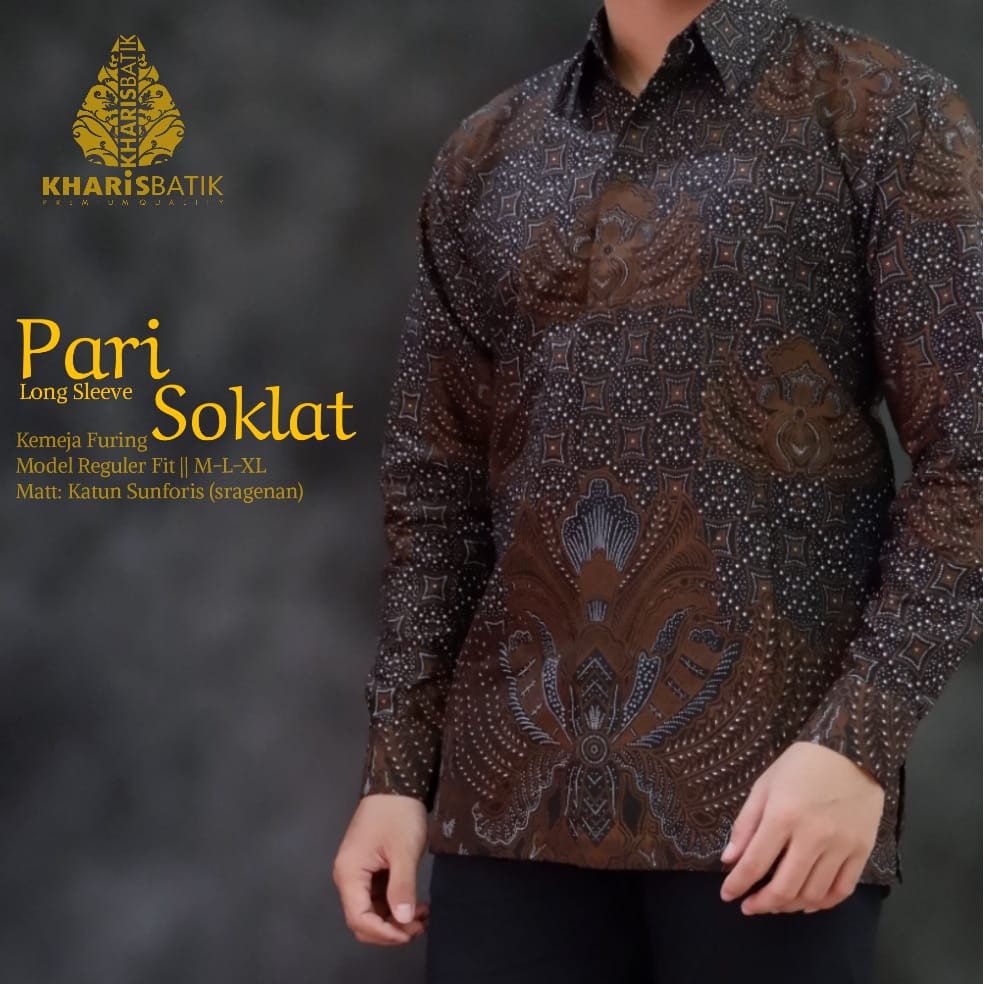 PARI SOKLAT KHARIS BATIKSOLOAMANAH KEMEJA BAJU BATIK PRIA SOLO LENGAN PANJANG PENDEK LAPIS FURING ATASAN BATIK PREMIUM MODERN KATUN HALUS PRAKASITA MERAH ANGLING DHARMA WATES NAGA LINTANG PRASARAJIK WATU KRIKIL PRISMASARI MUSTIKA ARSOPURO NOGO EMAS MANUK