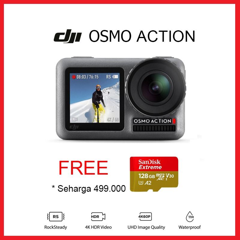 DJI Osmo Action Bekas Mulus Free Sandisk Extreme MicroSD 128GB Original