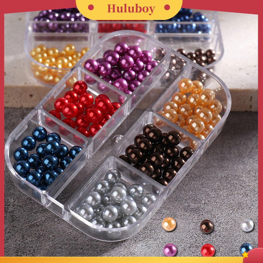 Huluboy Huluboy♡ 1 Kotak Manik-Manik Mutiara Imitasi 3D Bahan ABS Warna-Warni Untuk Dekorasi Nail Art