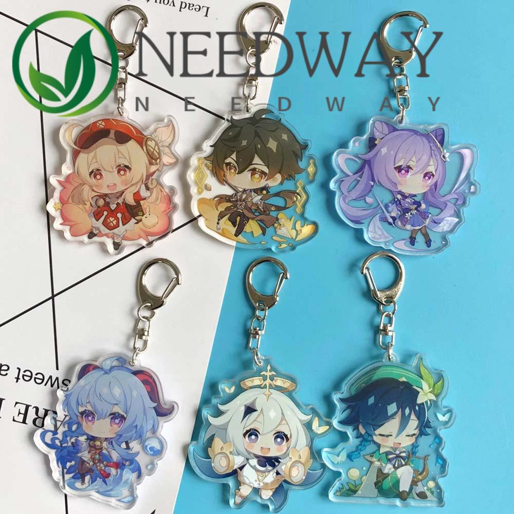 Needway  Car Keyring Genshin Impact Acrylic Keychain Anime Pendant Bag Pendant Cartoon Figure Keyring Delicacy Fans Gifts Double Sided Transparent Bag Decoration Cosplay Key Ring