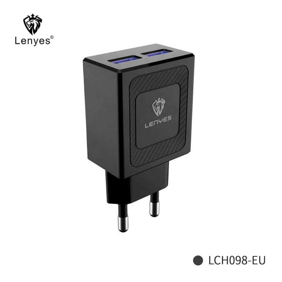 CHARGER LENYES LCH-098 TYPE C 2 USB 12W 2.4A REAL CAPACITY LCH098