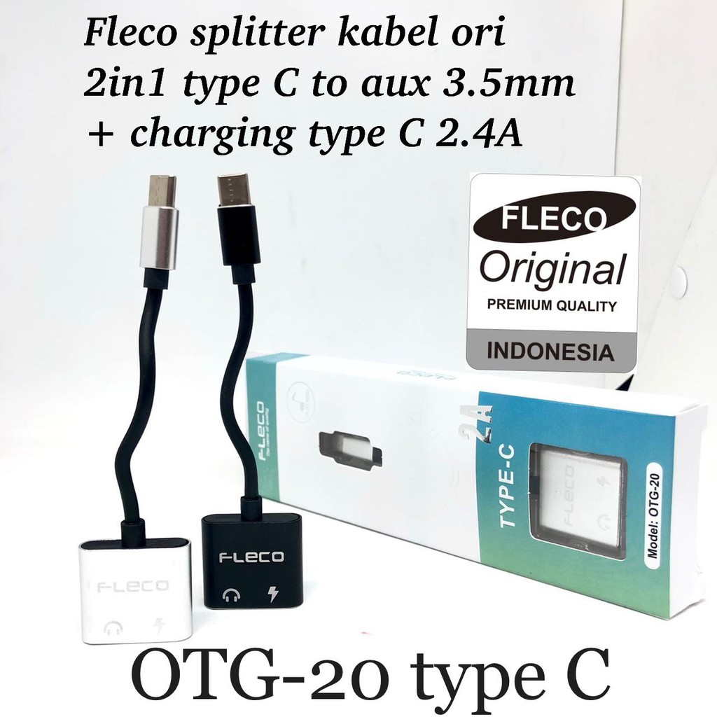 NEW~Splitter Converter Type C to Audio Jack 3.5mm and USB type C port charger | 2 in 1 FLECO OTG-20