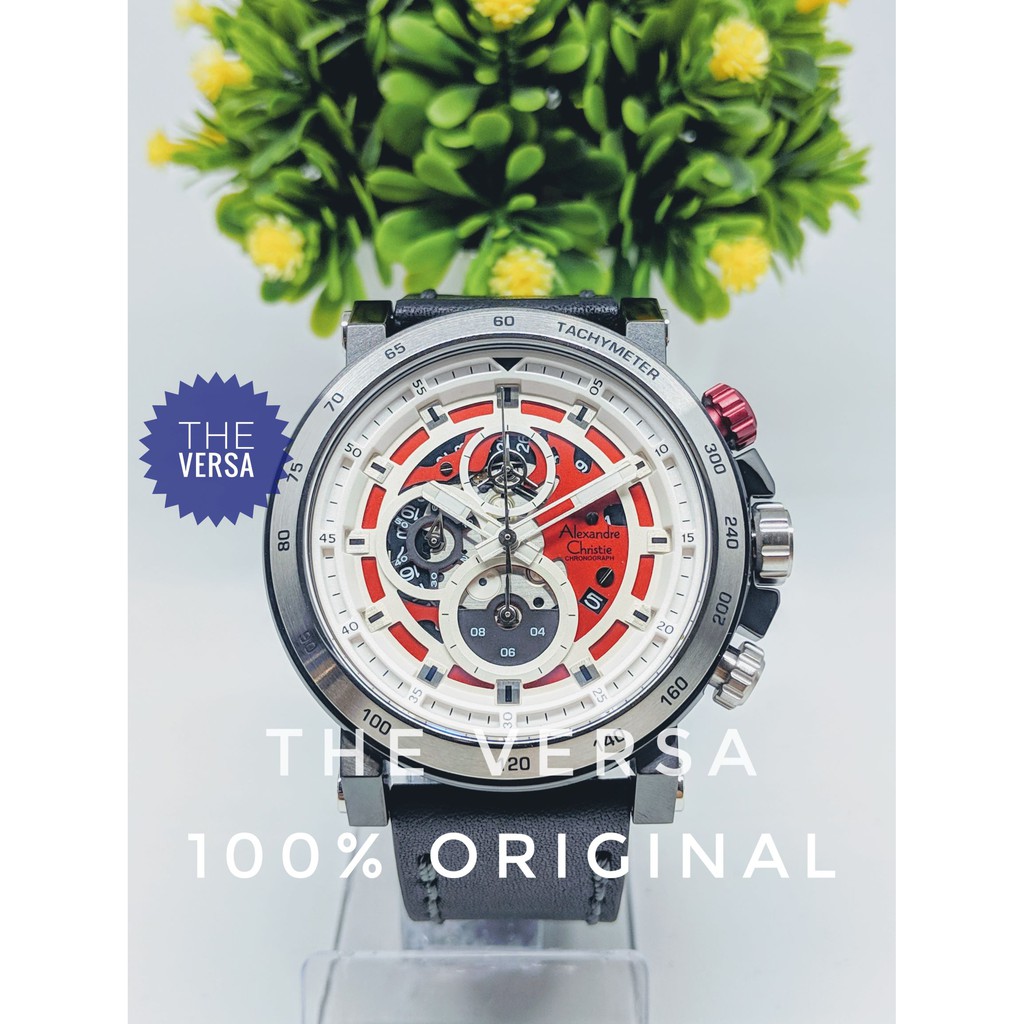 Alexandre Christie AC 6429 Jam Pria Kulit Red White Black