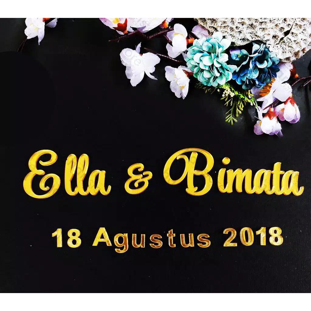 Nama Akrilik Cermin Emas dekorasi mahar