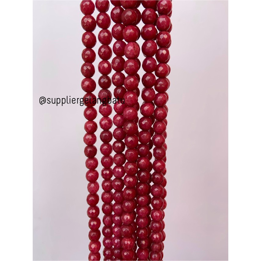 batu RED RUBY 8mm cutting bahan gelang kalung alam CORAL merah gloss