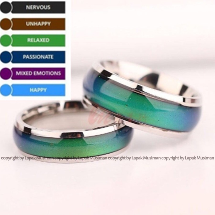 [Bayar di Tempat] Cincin Pria Wanita Thermal Suhu Mood Titanium Bahan Anti Karat