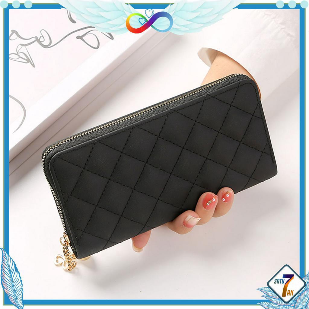 Dompet Panjang Wanita Zipper Fashion Korea Style Hitam Motif Dompet Clutch Cewek 1 Resleting PU Multifungsi Satu7an D83