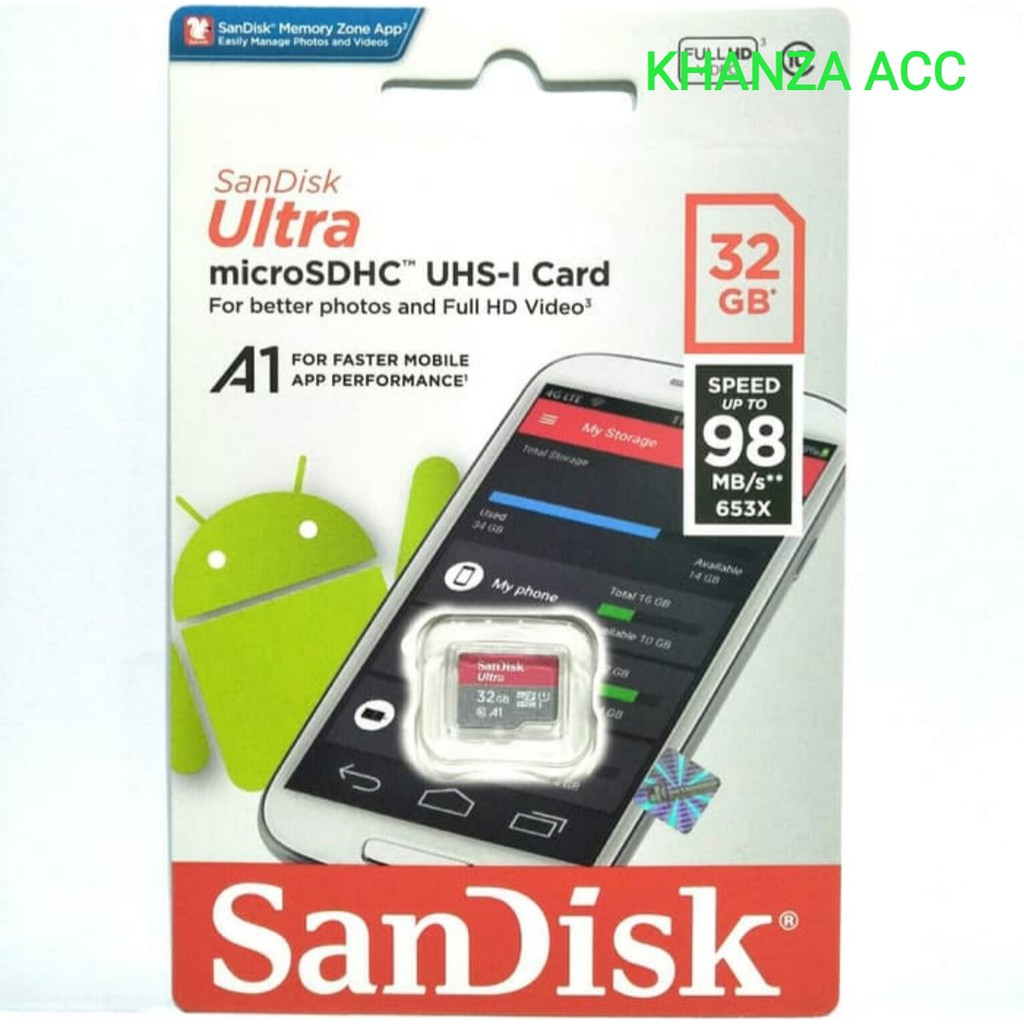 KHANZAACC Memory Card SanDisk Ultra MicroSD 32GB A1 98MB/s