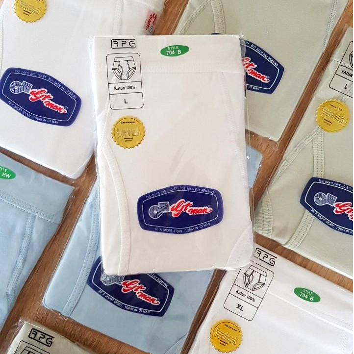 GT Man 704 GTMan 704B 704BW - Celana Dalam Underwear Brief Pria Katun - Putih Biru Abu Cokelat - Isi 1
