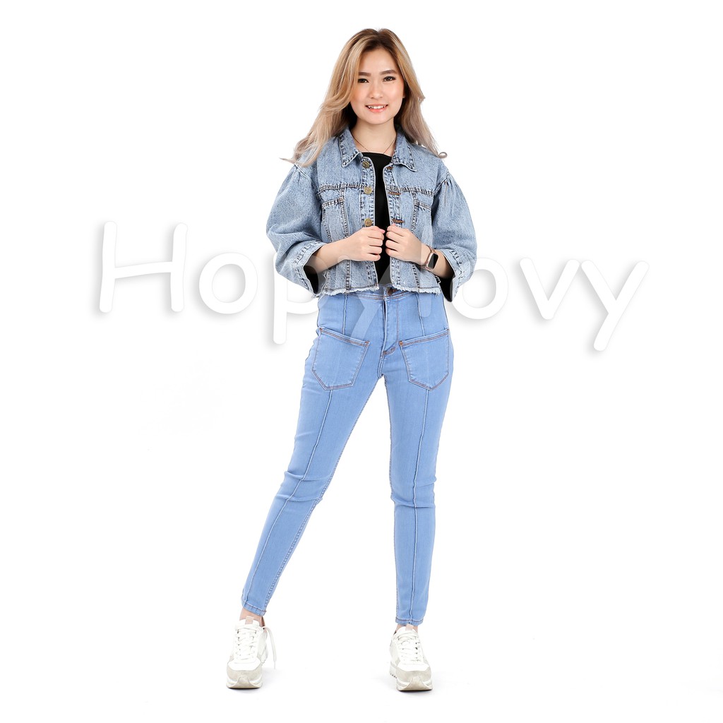 HOPYLOVY - Model Jaket Jeans Wanita Terbaru Crop Snow Acid Dilana Premium 1932