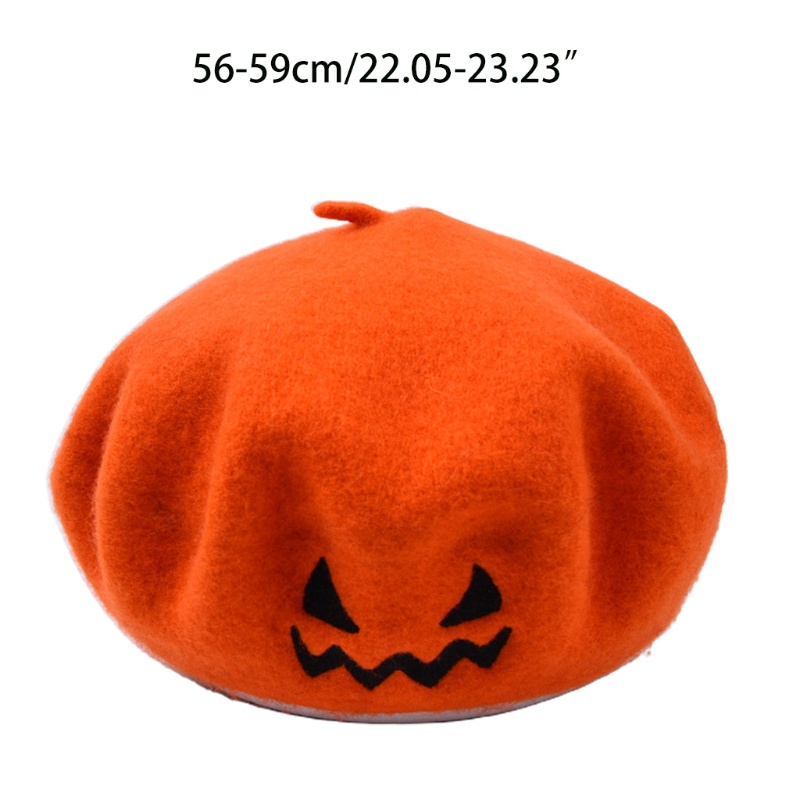 Topi Baret Desain Labu Halloween Tersenyum Gaya Retro Untuk Pesta