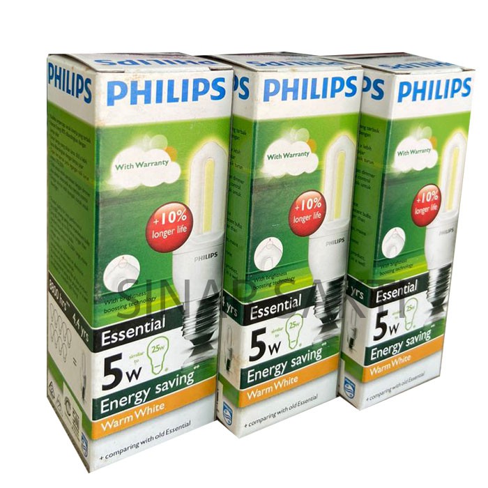 Philips Lampu Essential 5 Watt (Bundling 3 Pcs) CDL / WW E27 5w