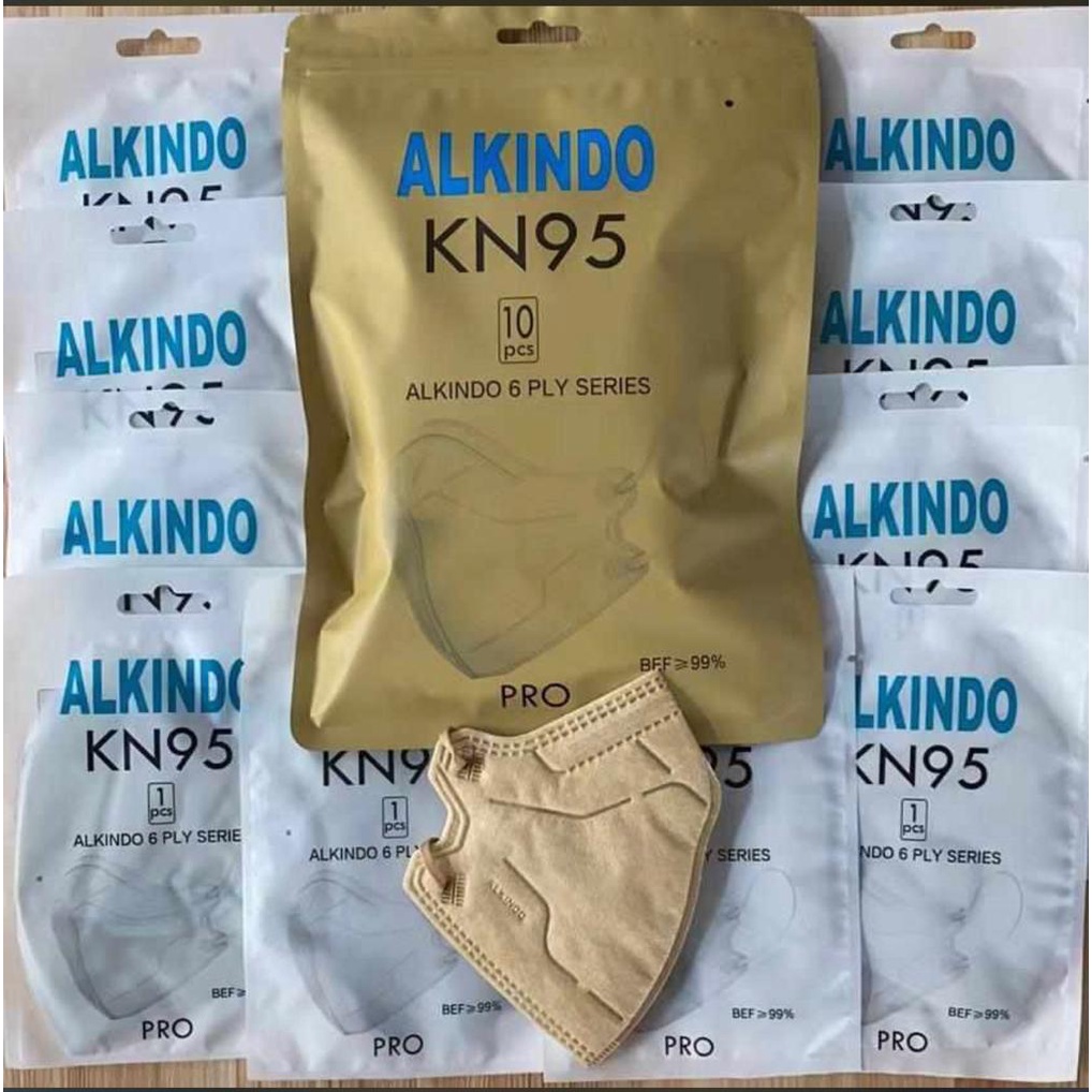 Masker KN95 Pro 6PLY Alkindo Emboss Earloop Single / Individual Pack 1 Pack Isi 10 Pcs