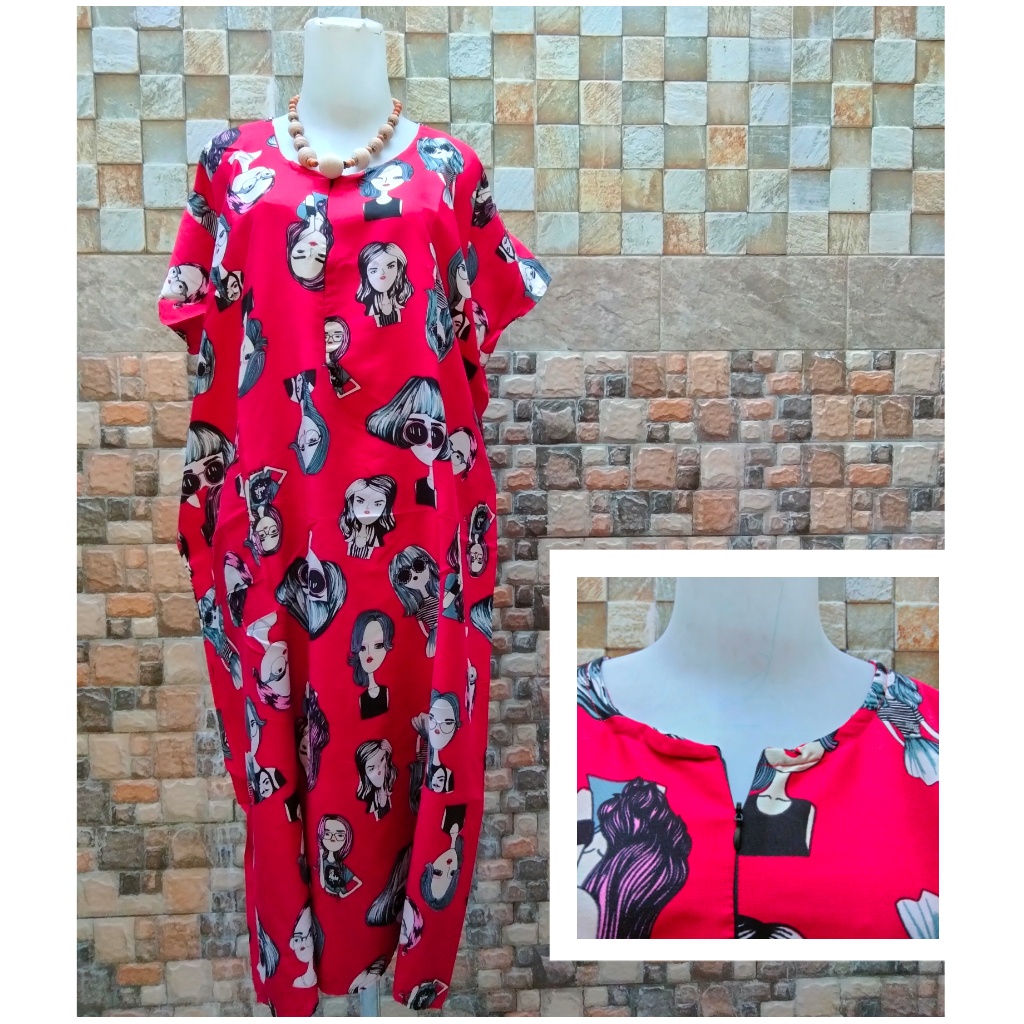 Daster Bali Loss resleting dan kancing JUMBO Uk-XXL | baju tidur | daster Panjang | pakaian wanita murah busui bukan model payung rayon bali-Foto 06-Resleting