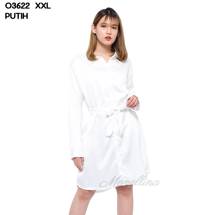 Monellina Fashion Baju Tunik Satin XXL Jumbo Murah Wanita 03622 - Putih, L Berkualitas