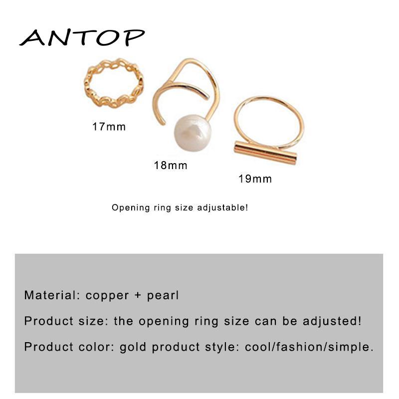 3pcs Cincin Jari Telunjuk Hias Mutiara Gaya Simple Untuk Wanita