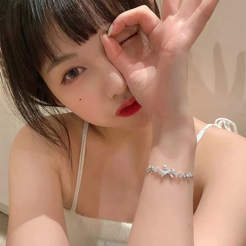 Gelang Tangan Wanita Desain Pita Hias Opal Zircon Inlaid Adjustable Gaya Korea