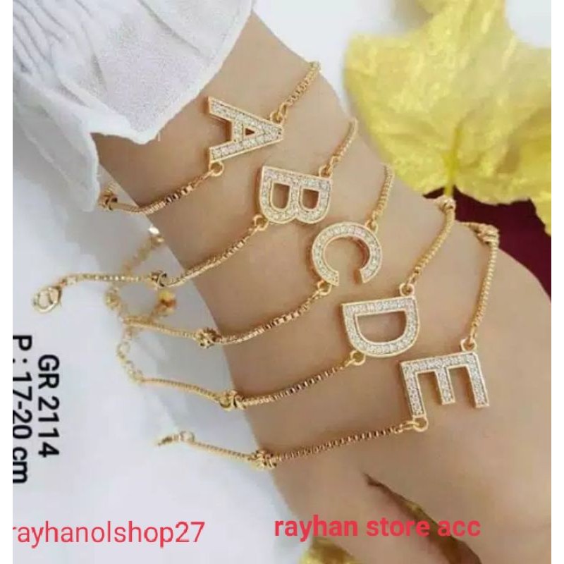 Gelang Huruf Rhodium by Gold Gelang Nama/inisial Xuping termurah