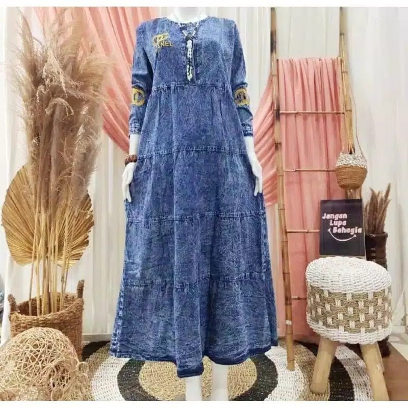 Gamis Jeans Nadine/Gamis levis/Baju muslim/Gamis terbaru/Pakaian wanita terlaris