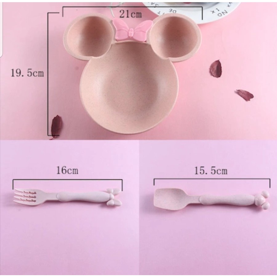 MANGKOK PIRING MAKAN ANAK BAYI SET LUCU MOTIF MIKI MOUSE FREE SENDOK DAN GARPU - BDC