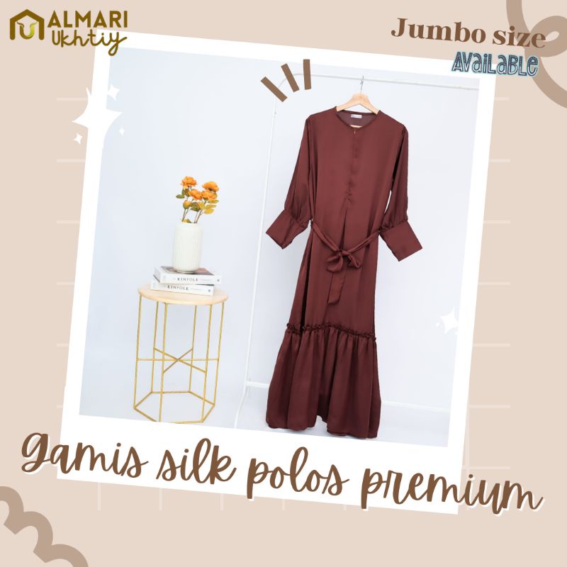 SALE Gamis Abaya silk polos terbaru jumbo size | Armani silk premium - Choco Brownies