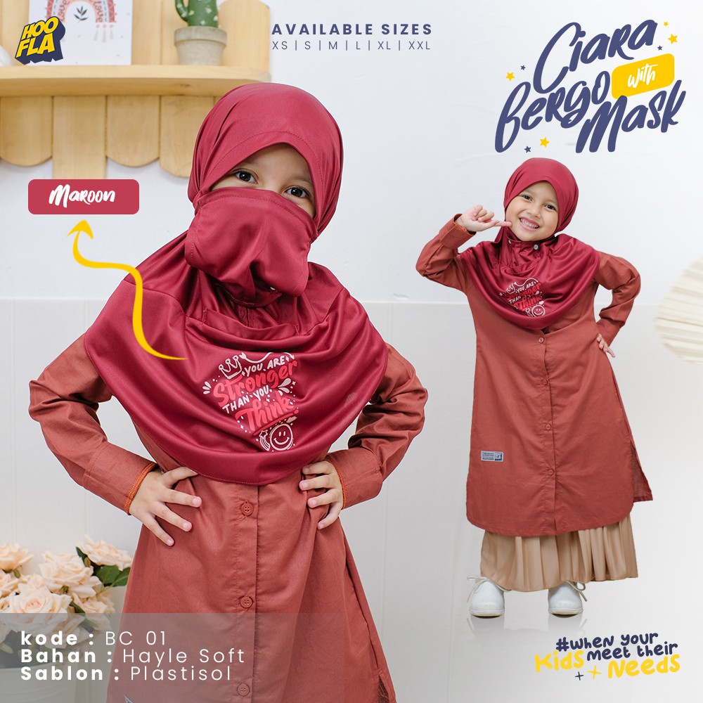 Jilbab Anak Perempuan 1 - 12 Tahun Hoofla Bergo Ciara Free Masker Hijab Kerudung Anak Perempuan