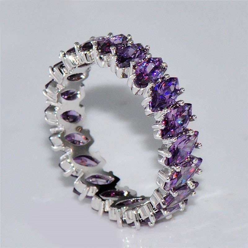 QD Cincin Sterling Silver  Model Daun Amethyst untuk Wanita
