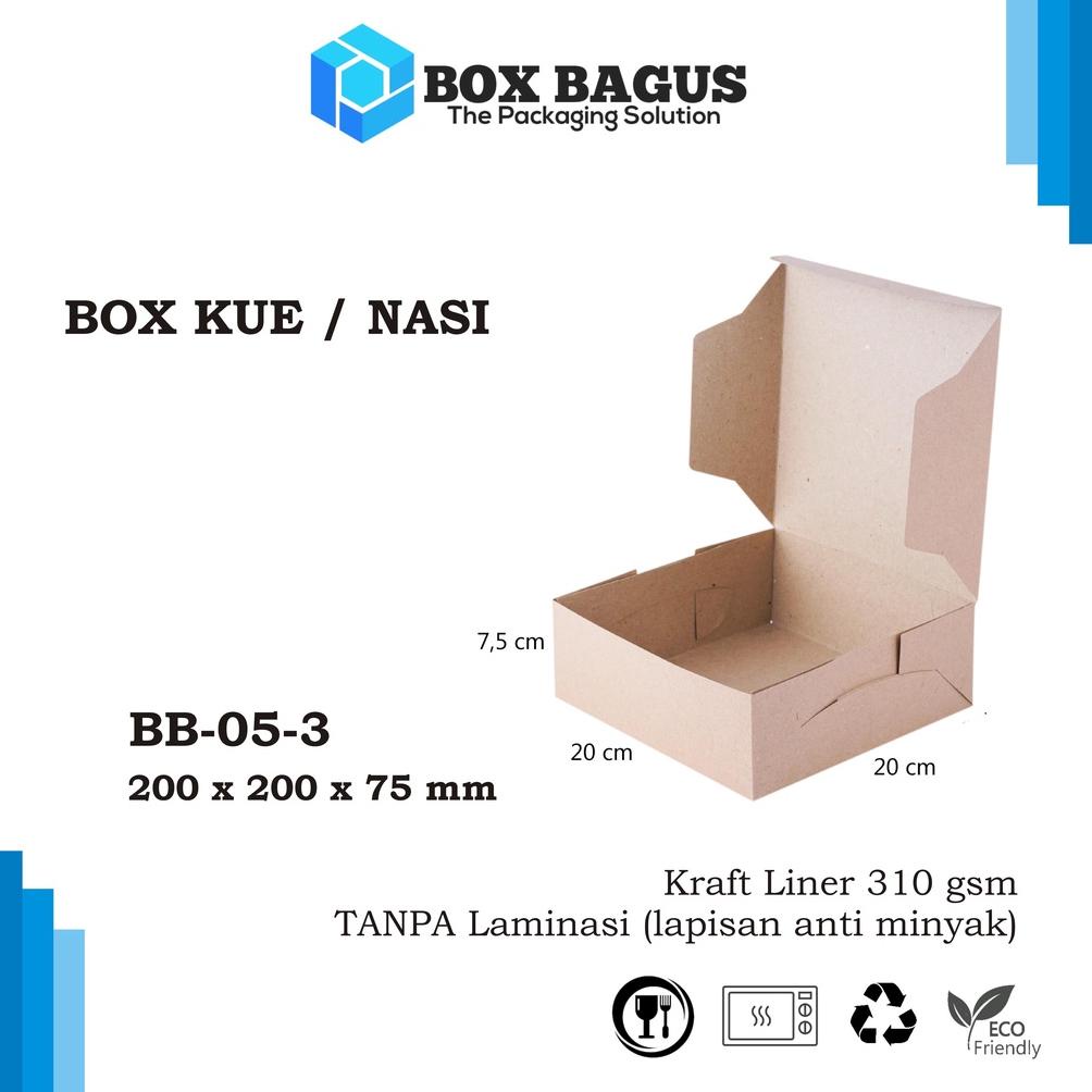 

BOX DUS KARDUS KOTAK MAKANAN NASI ROTI KUE SNACK 20x20x7.5 cm KRAFT 310 gsm