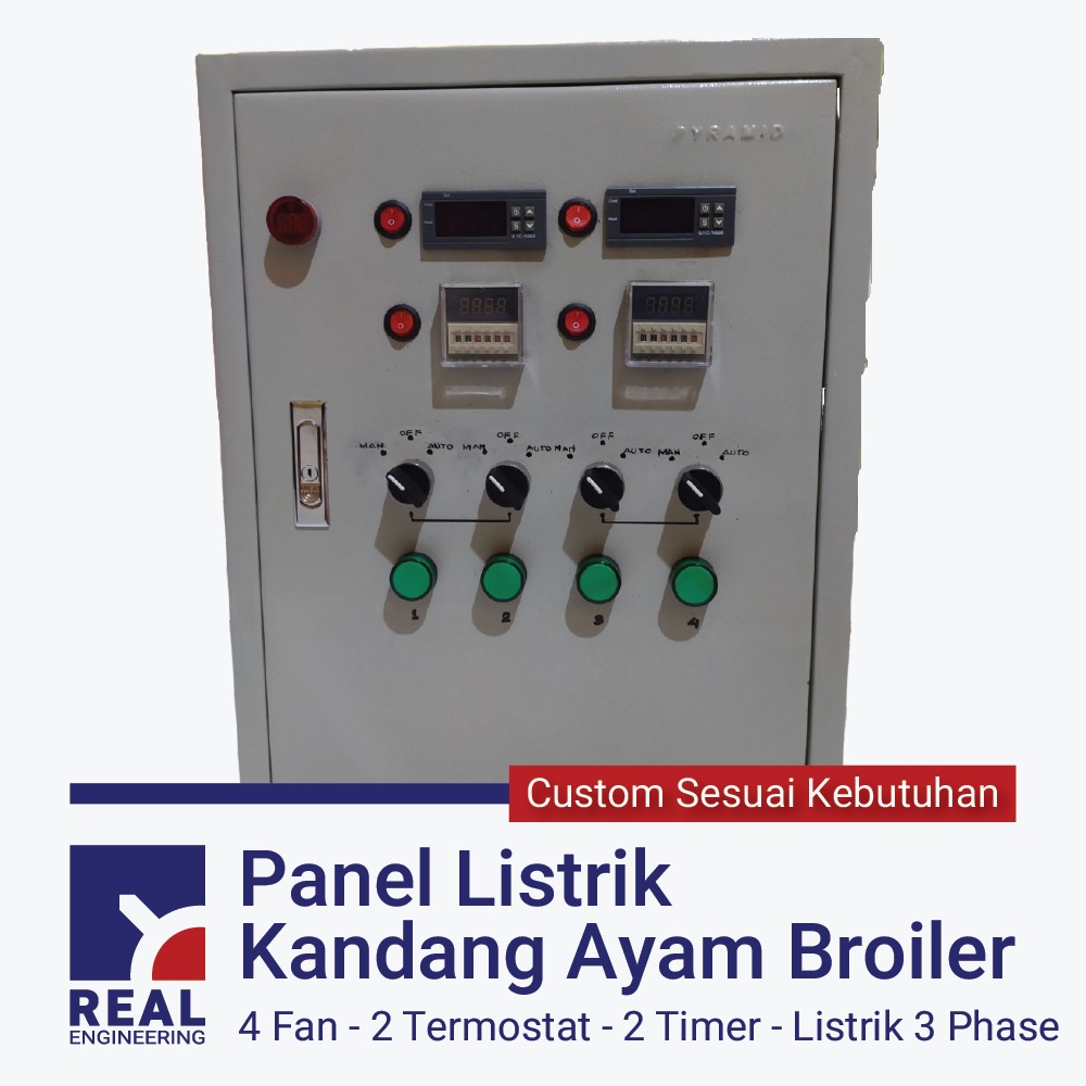 Panel Blower Kandang Ayam Broiler Close House - 4 Fan Listrik 3 Phase