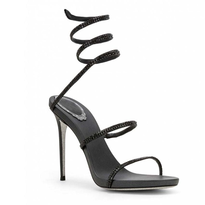 ☜✳❖Berlian Imitasi Wanita Sandal Serpentine Legging Wanita Sepatu Pesta Roman Sepatu Hak Tinggi Sand