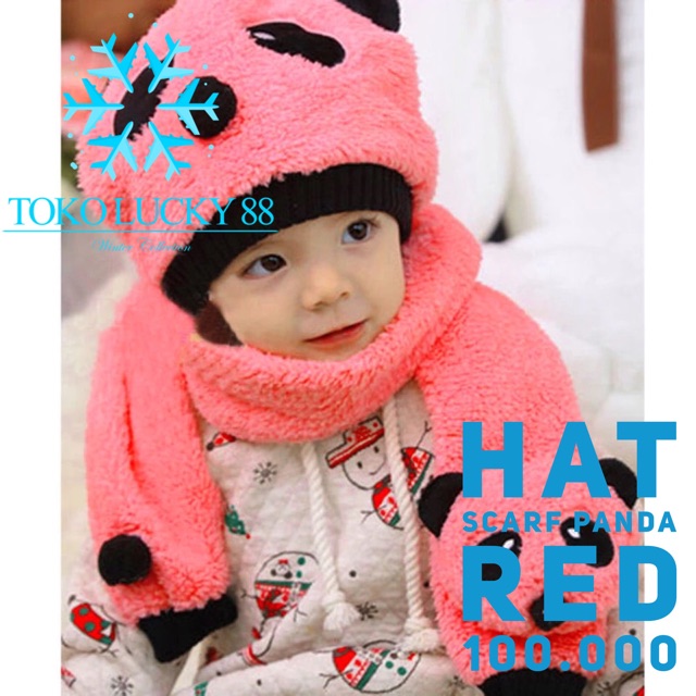 IMPORT Hat Scarf Panda Topi Syal Anak Rajut Wool Domba Musim Dingin