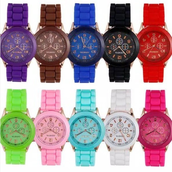✅COD [BBS] GENEVA Jam Tangan Wanita / Pria Analog Fashion Casual Women Wrist Quartz Watch rubber-pink muda