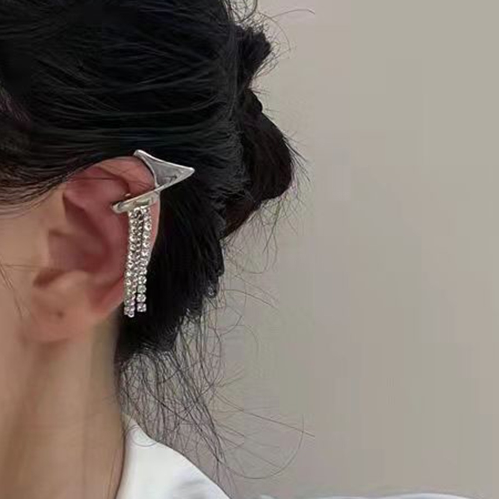 Hu Hu Hu Hu Hu Alat Bantu Pasang Kacamata♡ 1 Pasang Anting Klip Telinga Wanita Model Rumbai Aksen Berlian Imitasi Gaya Hip hop Untuk Cosplay