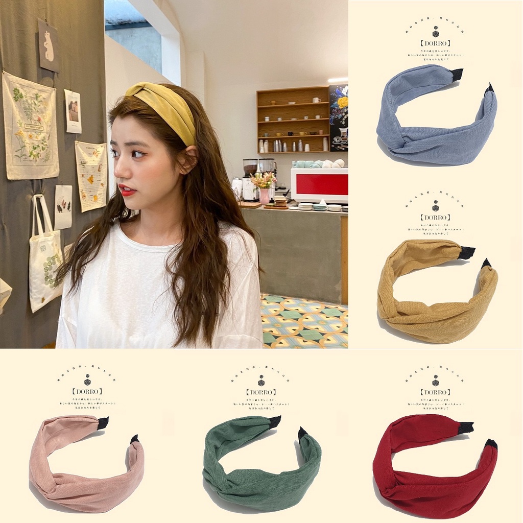 Bando Lebar Dewasa  7cm Warna Doff Bahan Drill Bandana Simpul Korea Bando Silang Matte Twist Headband