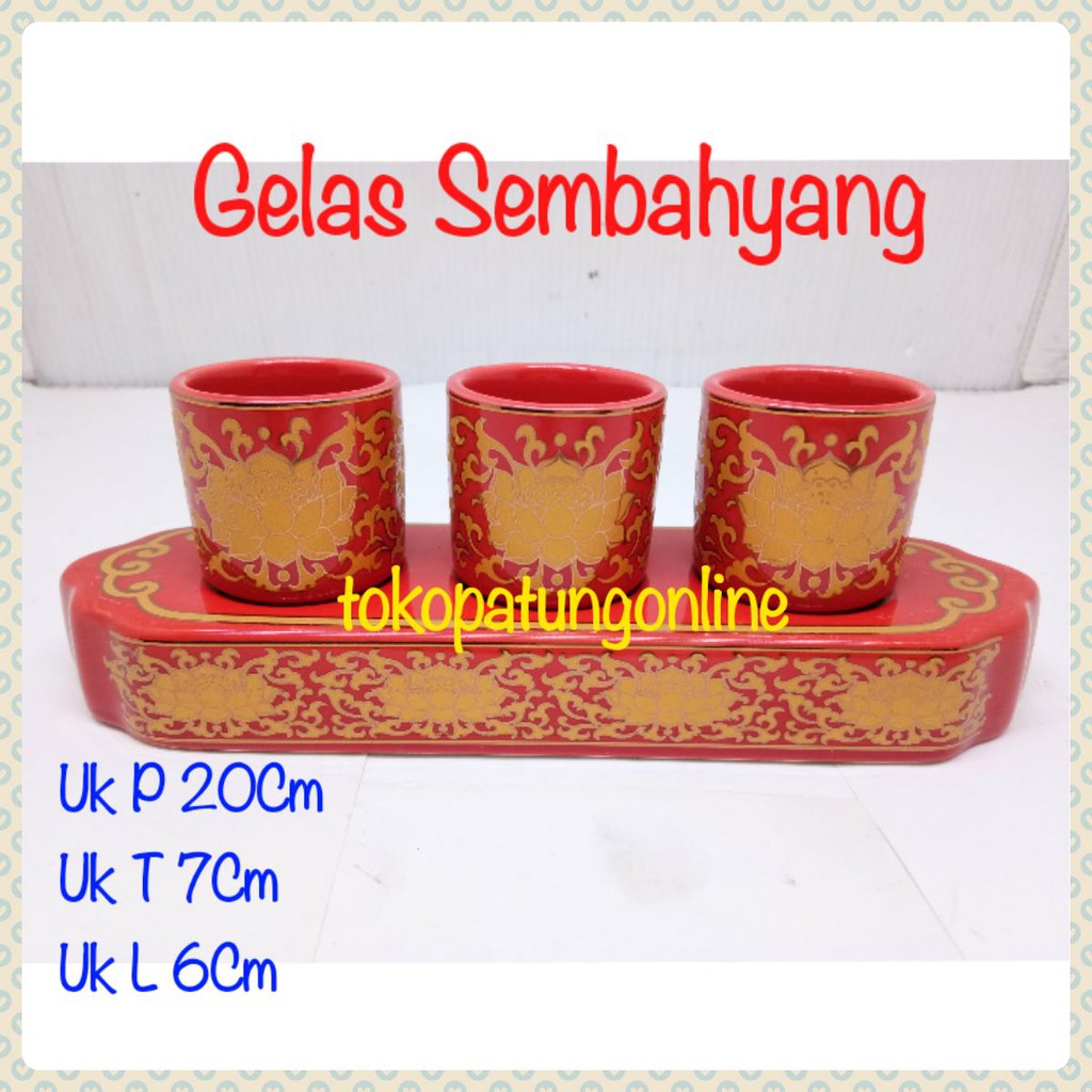 Gelas Sembahyang Set 3 Teratai Merah 01