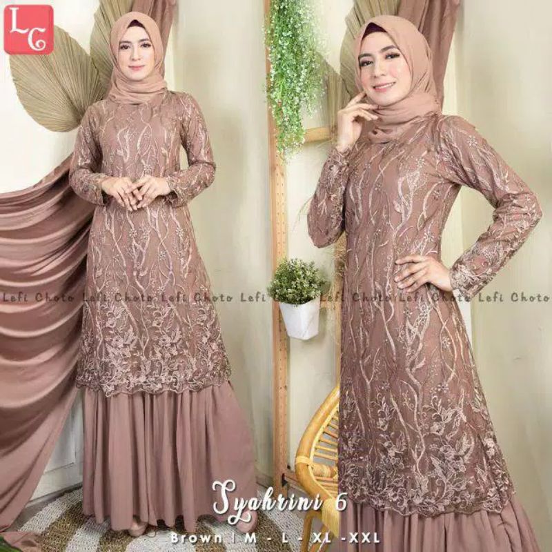 Gamis Brukat Syahrini 6 / Gamis Pesta / Baju Kondangan / Size Jumbo / Full Brukat / Baju Pesta / Gam