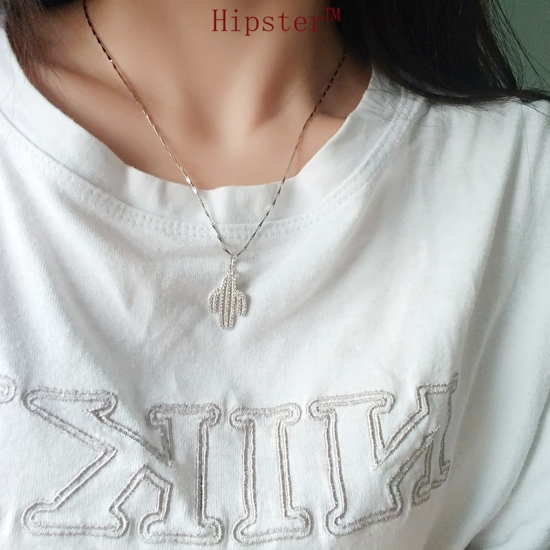 Simple Affordable Luxury Fashion Full Diamond Cactus Pendant Clavicle Chain