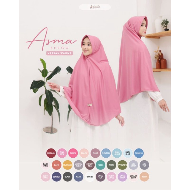 Bergo/hijab/khimar basic Asma pet antem size L, XL, XXL bahan kaos PE adem dan nyaman