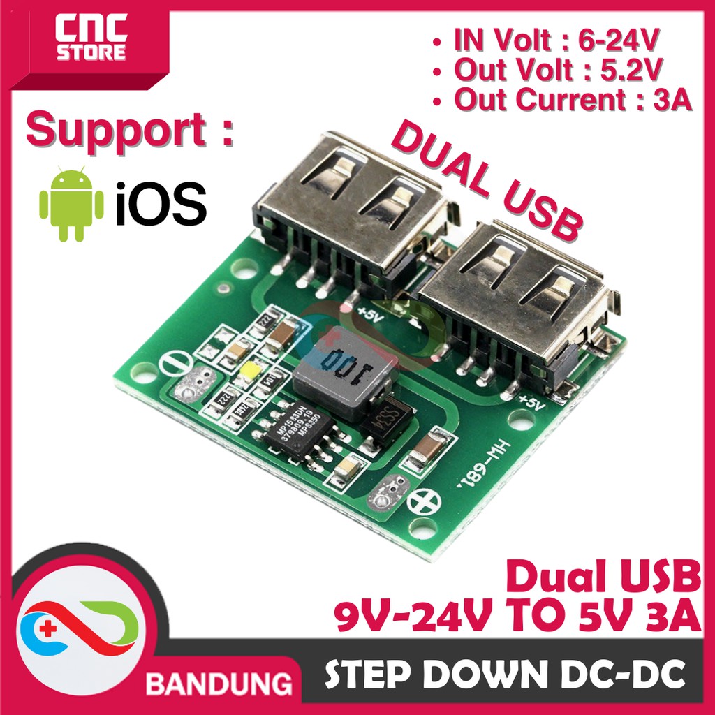 STEP DOWN DC DC 9V - 24V TO 5V 3A DUAL USB OUTPUT CHARGING MODULE