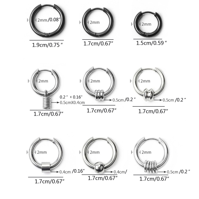 Siy 10Pcs Anting Bulat Hypoallergenic Bahan Stainless Steel Untuk Pria / Wanita