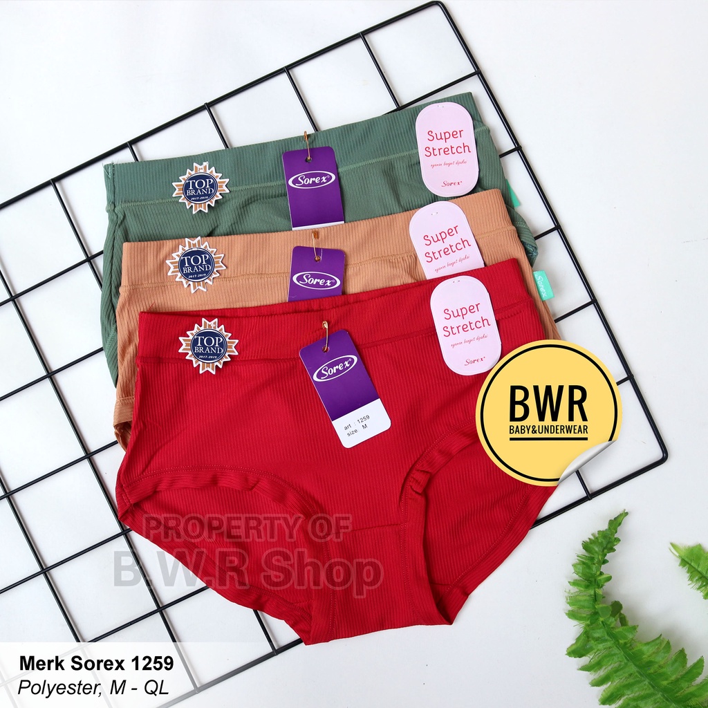 [ 6pc ] CD Sorex 1259 Salur Polyester | Celana Dalam Wanita Karet Lebar Super Soft Comfort - Bwr