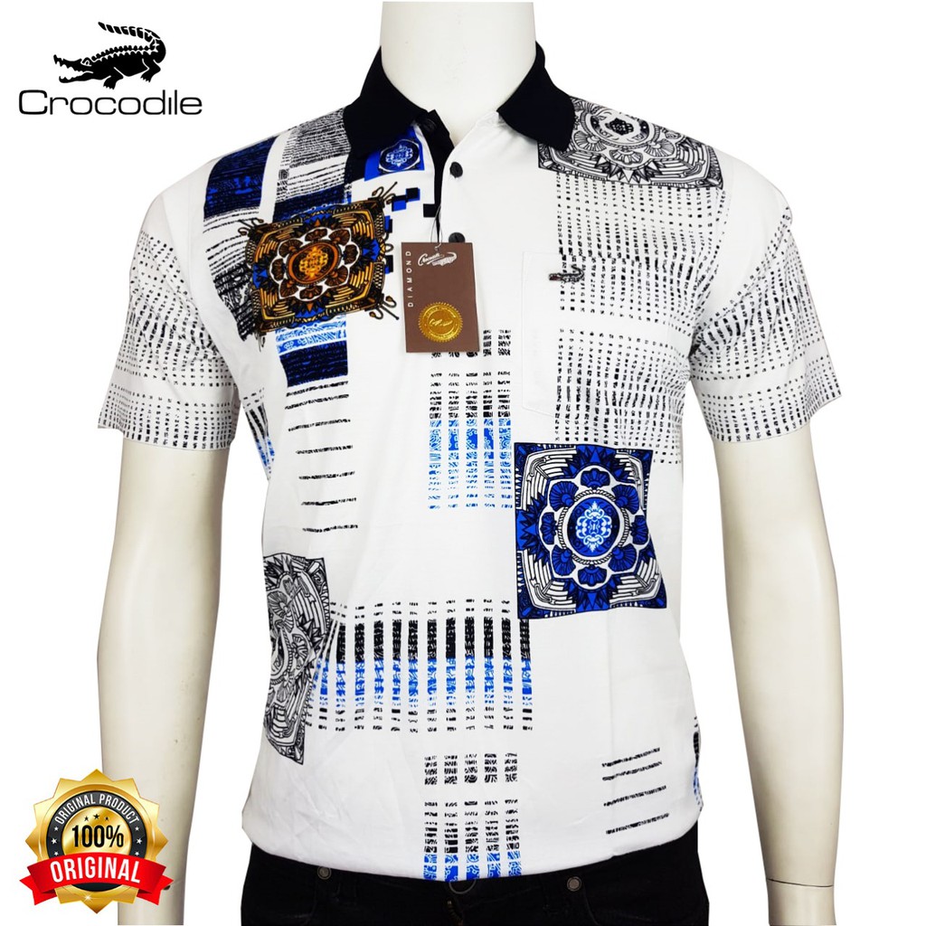 NEW ARRIVAL Kaos Kerah Pria Dewasa Crocodile Platinum / Kaos Crocodile Diamond 1659 - WHITE