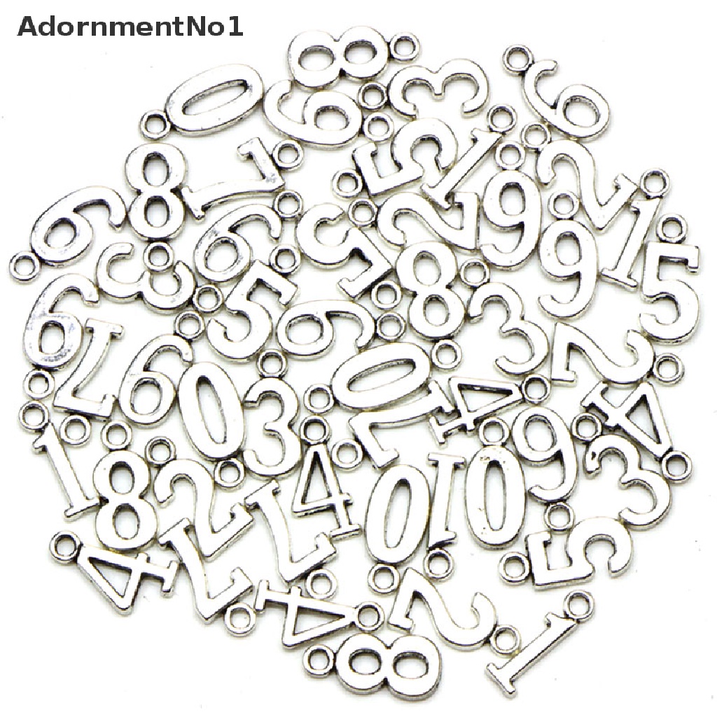 (AdornmentNo1) 10 / 50pcs Liontin Bentuk Angka 0-9 Model Tibet Untuk DIY Perhiasan Charms